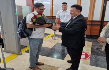 H.E. Mr. Vikram Misri, Deputy National Security Advisor of India, received by H.E. Mr. Abyshev K., Deputy Secretary of the Security Council of Kyrgyz Republic &amp; Ambassador. Arun K. Chatterjee, 16th July, 2023.