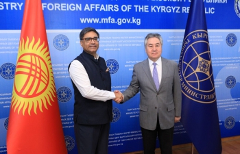 H.E. Mr. Vikram Misri, Deputy National Security Advisor of India, called on Minister of Foreign Affairs of the Kyrgyz Republic, H.E. Mr. Zheenbek Kulubaev, 17 July 2023 